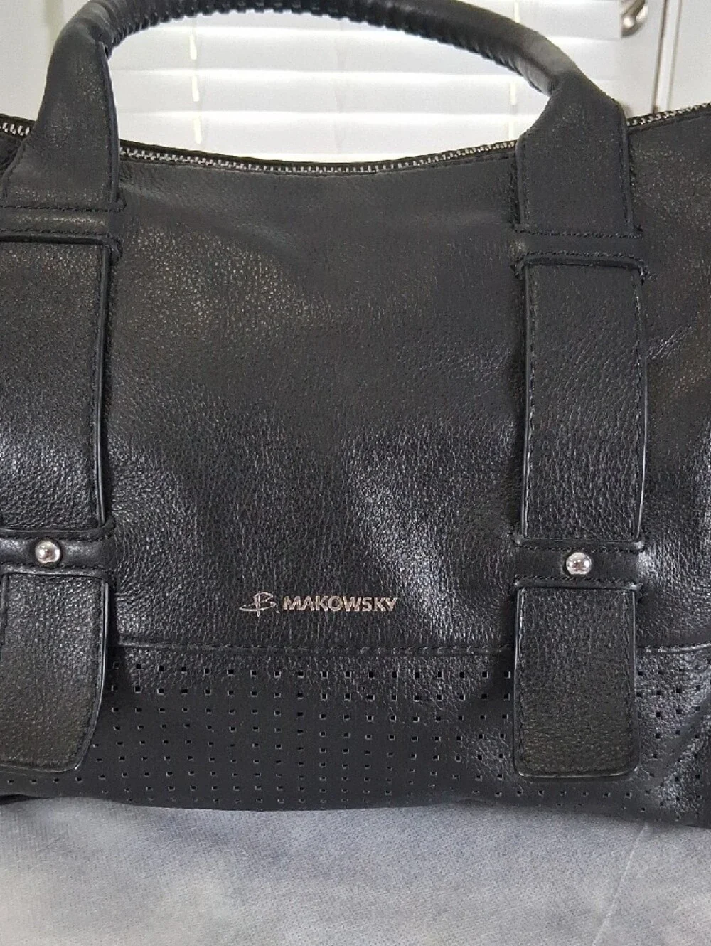 b. makowsky Black Leather Duffel Satchel